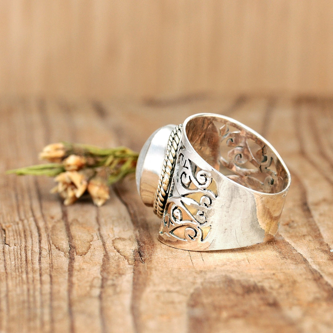 Large Moonstone Filigree Ring