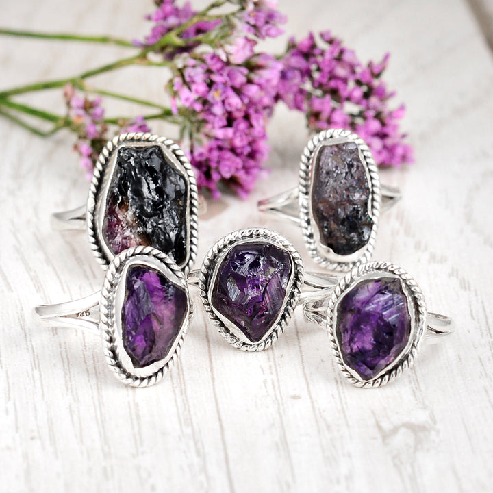 Natural Raw Amethyst Stone Ring