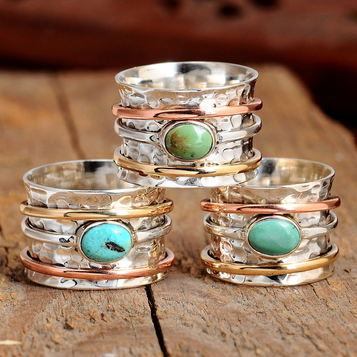 Sterling Silver Turquoise Ring with Spinning  Bands