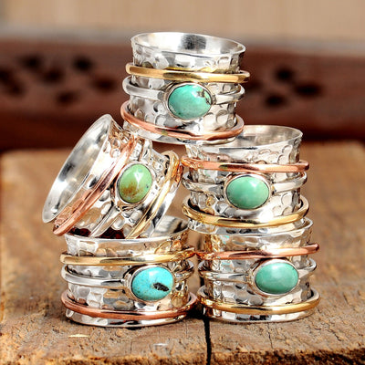 Sterling Silver Turquoise Ring with Spinning  Bands - Boho Magic