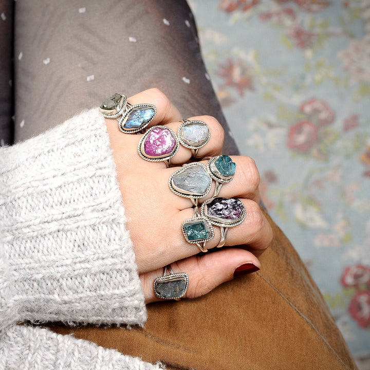 Natürlicher Roh-Amethyst-Steinring
