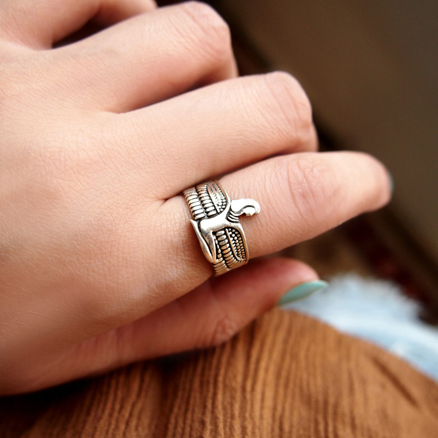 Egyptian Ring - Isis Goddess with Spread Wings Sterling Silver