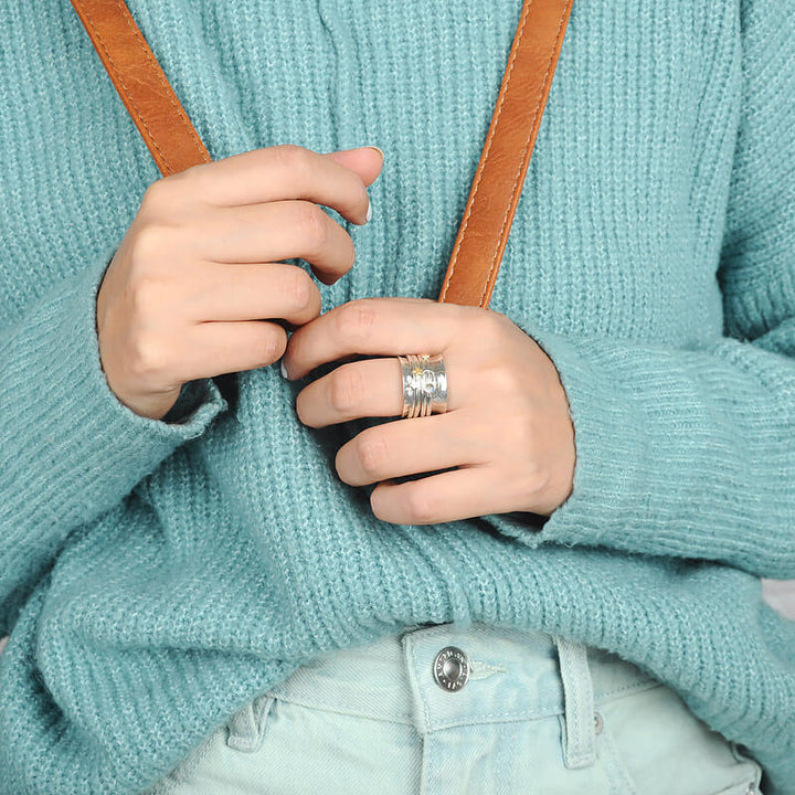 Fidget Ring Moon Moonstone and Stars Sterling Silver