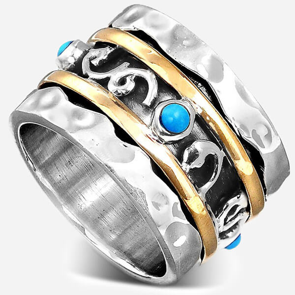 Sterling Silver Thick Spinner Ring with Turquoise