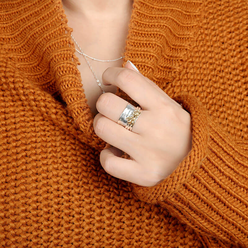 Spinning Ring Sterling Silver Rose And Bee Anxiety Spinning Ring Sterling Silver Rose And Bee Anxiety