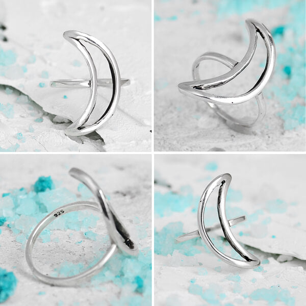 Full Finger Crescent Moon Ring Sterling Silver