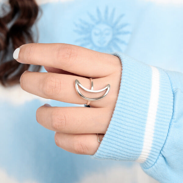 Full Finger Crescent  Moon Ring Sterling Silver