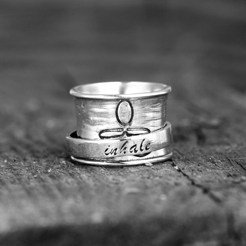 Inhale Exhale Yoga Spinner Ring Sterling Silver