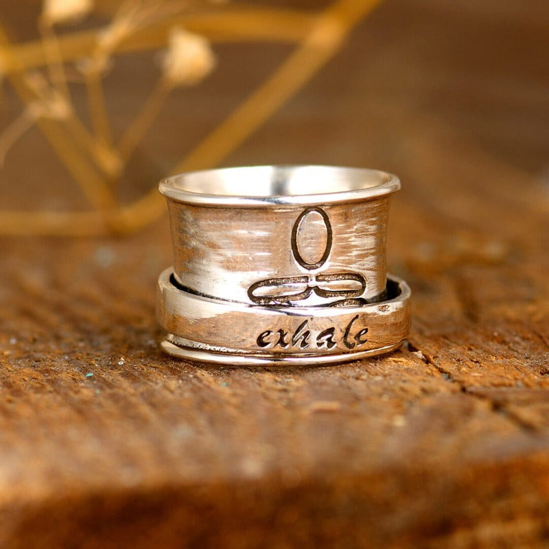 Inhale Exhale Yoga Spinner Ring Sterling Silver