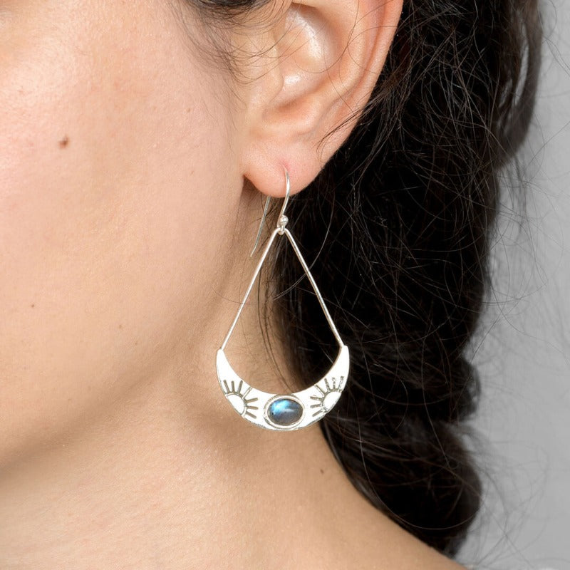 Sun Labradorite Silver Earrings
