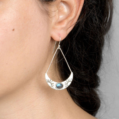 Sun Labradorite Silver Earrings - Boho Magic