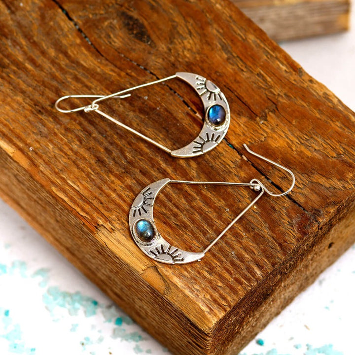 Sun Labradorite Silver Earrings