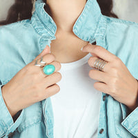 Large Turquoise Ring Sterling Silver - Boho Magic