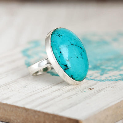 Large Turquoise Ring Sterling Silver - Boho Magic