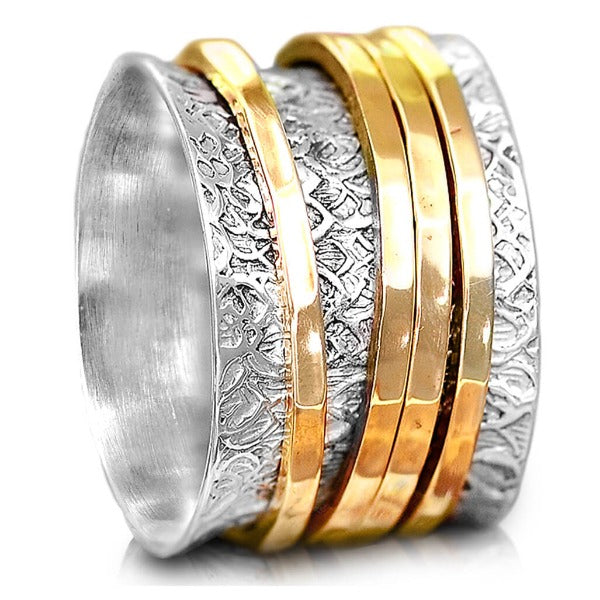 Textured Silver & Gold Brass Spinner Ring