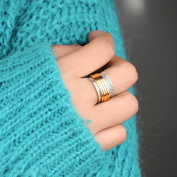 Textured Silver & Gold Brass Spinner Ring