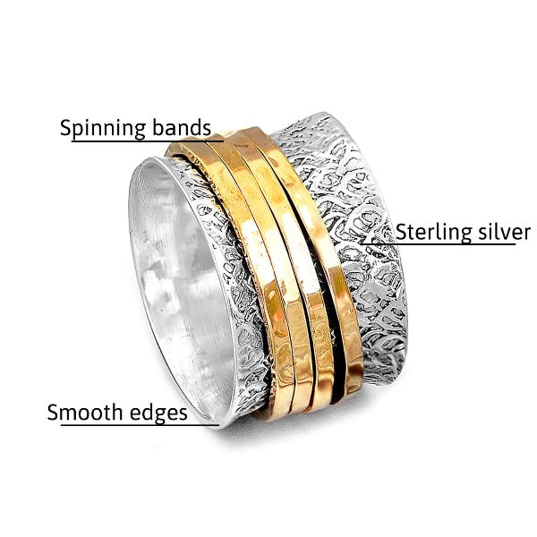 Textured Silver & Gold Brass Spinner Ring