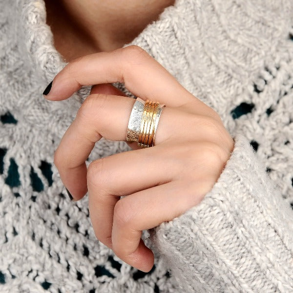 Textured Silver & Gold Brass Spinner Ring