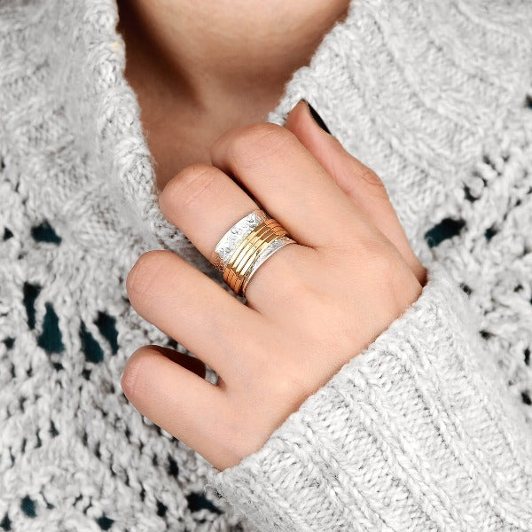 Textured Silver & Gold Brass Spinner Ring