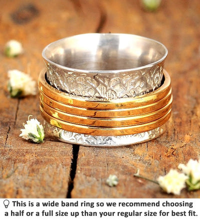 Textured Silver & Gold Brass Spinner Ring - Boho Magic