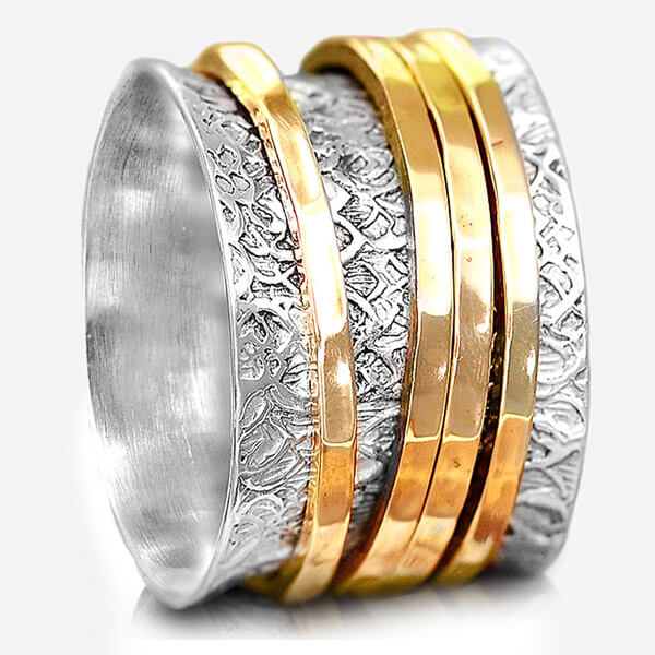 Textured Silver & Gold Brass Spinner Ring