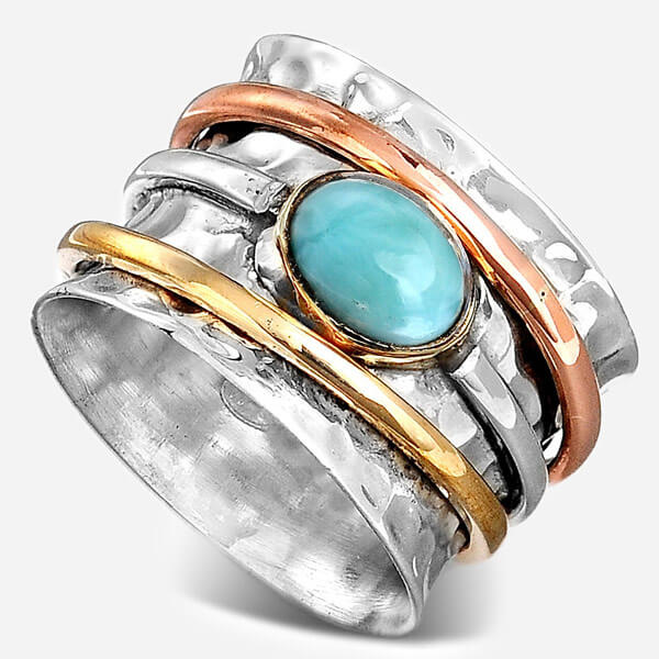 Sterling Silver Two Tone Spinner Larimar Ring
