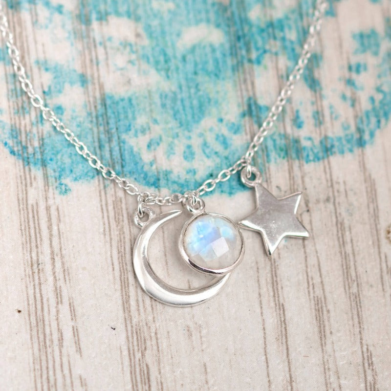 Star Moon and Moonstone Sterling Silver Bracelet