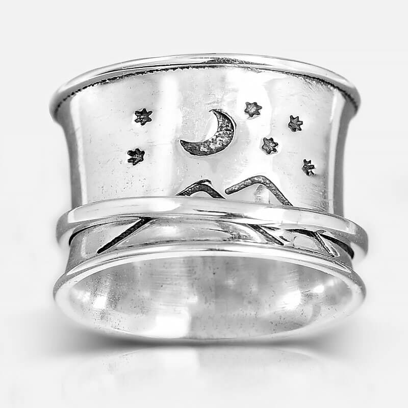 Stars and Moon Ring Spinner Sterling Silver