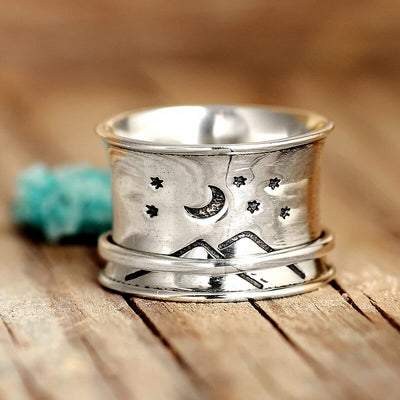 Stars and Moon Ring Spinner Sterling Silver - Boho Magic