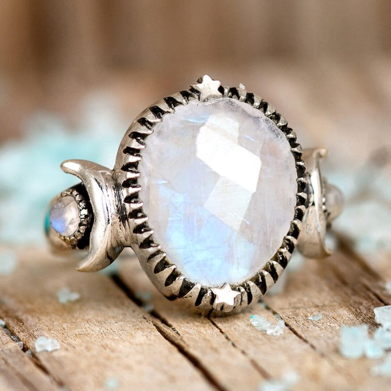 Moon Moonstone Ring Sterling Silver Ring