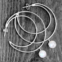 Large Hoop Moon Earrings with Moonstone in Sterling Silver - Boho Magic