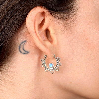 Boho Hoop Moonstone Earrings Sterling Silver - Boho Magic