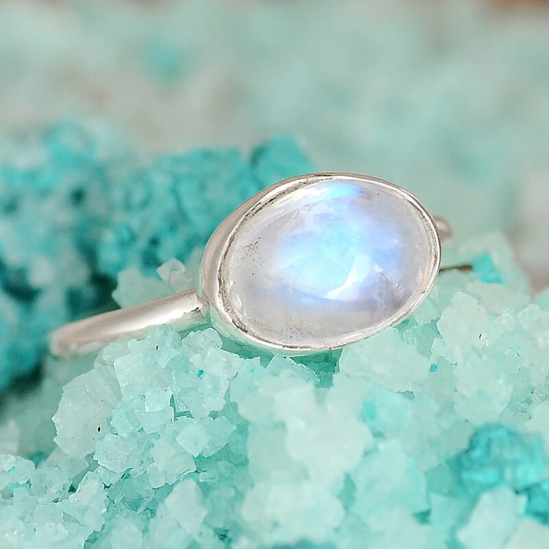 Rainbow Moonstone Ring Sterling Silver