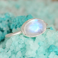 Rainbow Moonstone Ring Sterling Silver - Boho Magic