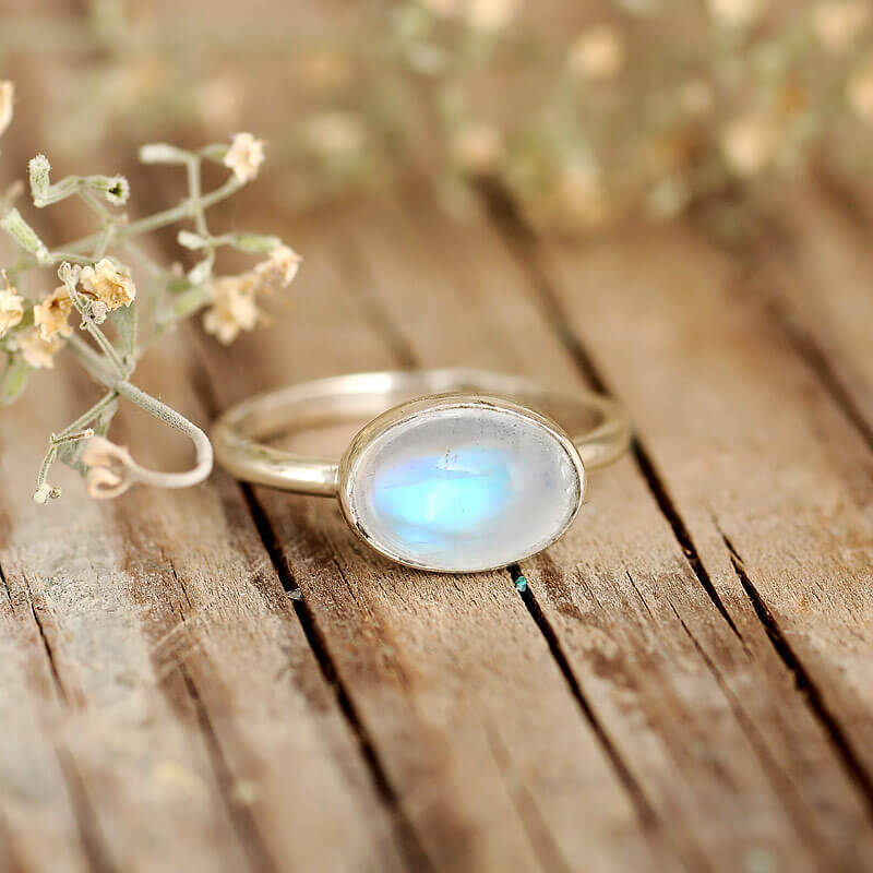 Rainbow Moonstone Ring Sterling Silver