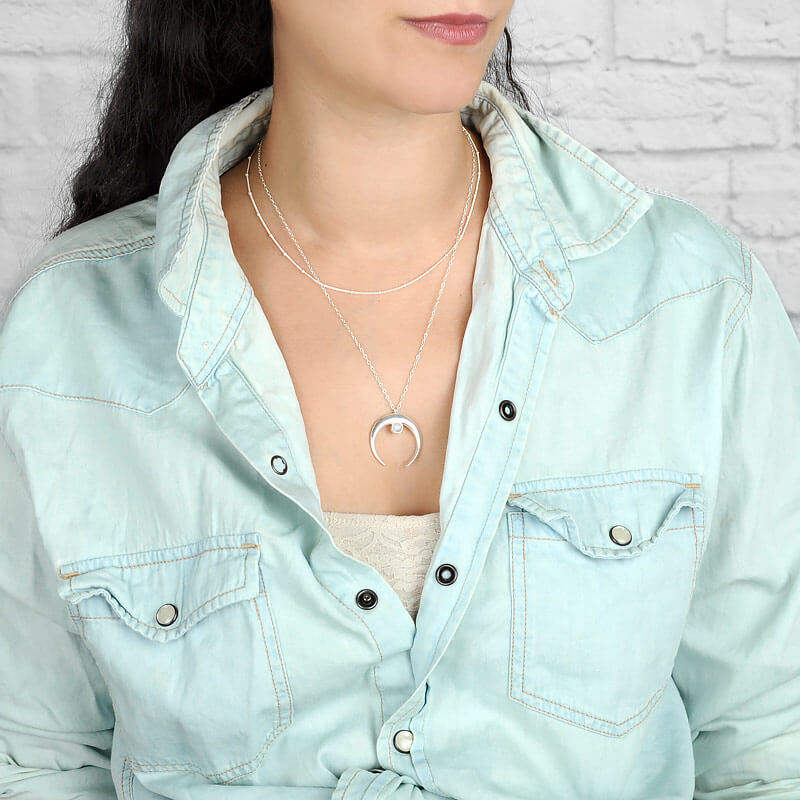 Moon Moonstone Layered Necklace Sterling Silver