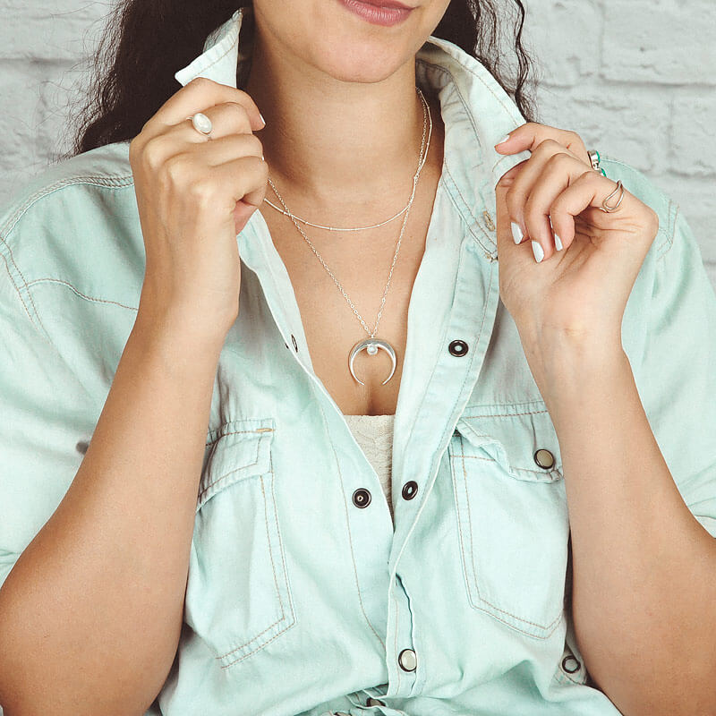 Moon Moonstone Layered Necklace Sterling Silver