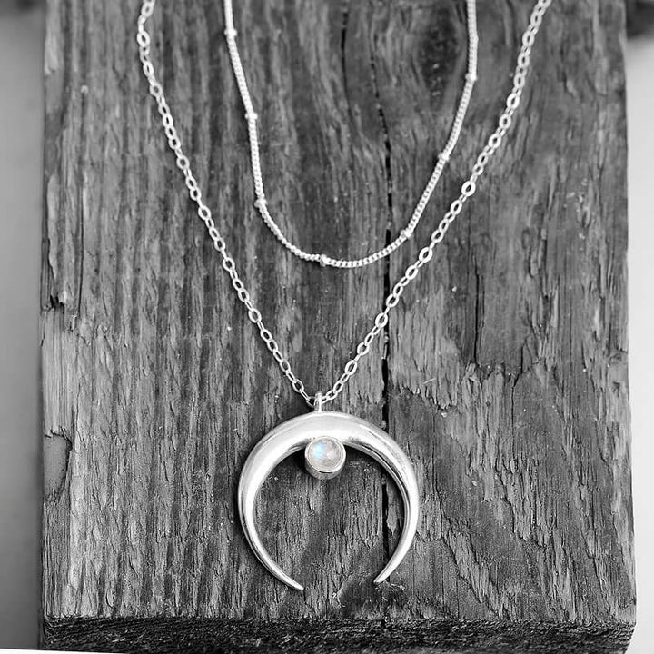 Moon Moonstone Layered Necklace Sterling Silver