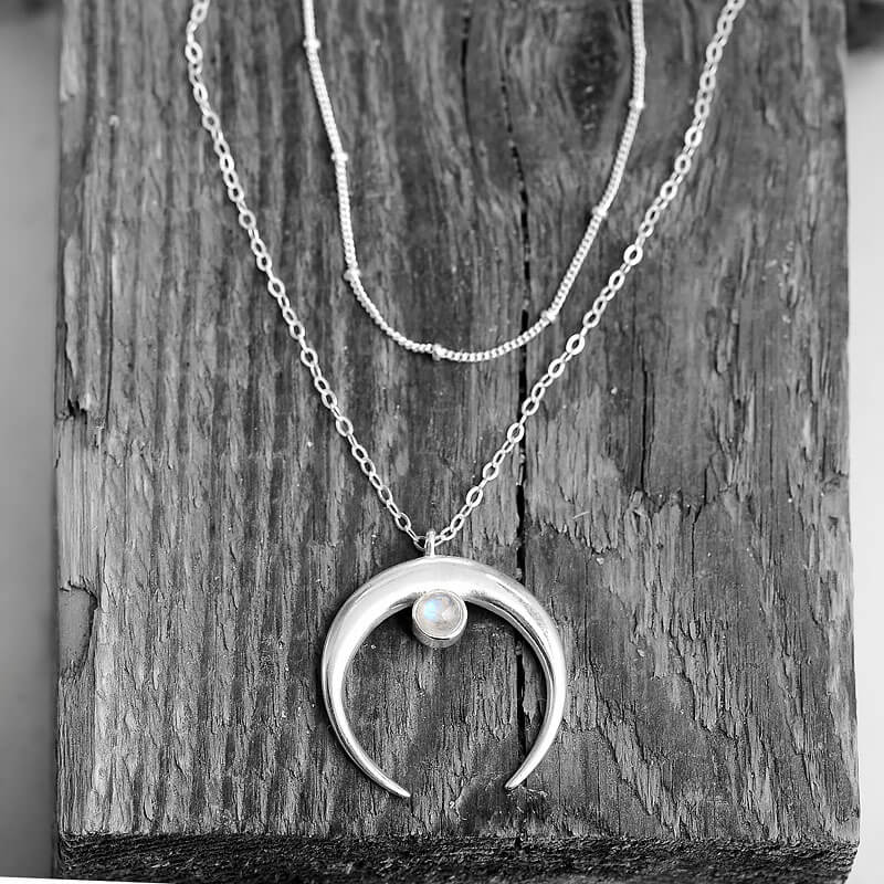 Moon Moonstone Layered Necklace Sterling Silver
