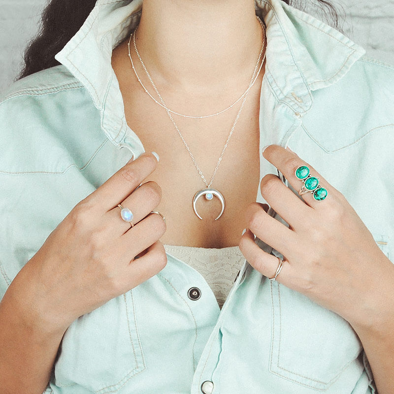 Moon Moonstone Layered Necklace Sterling Silver