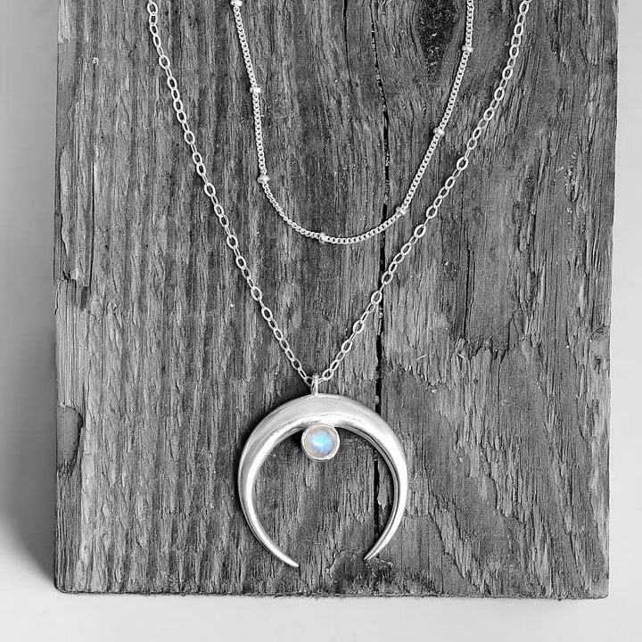 Moon Moonstone Layered Necklace Sterling Silver