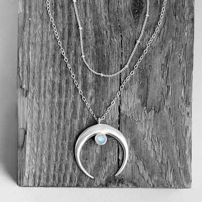 Moon Moonstone Layered Necklace Sterling Silver - Boho Magic