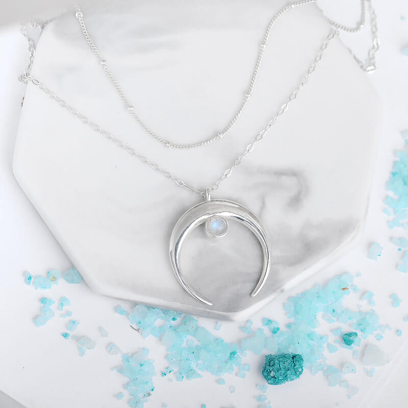 Moon Moonstone Layered Necklace Sterling Silver