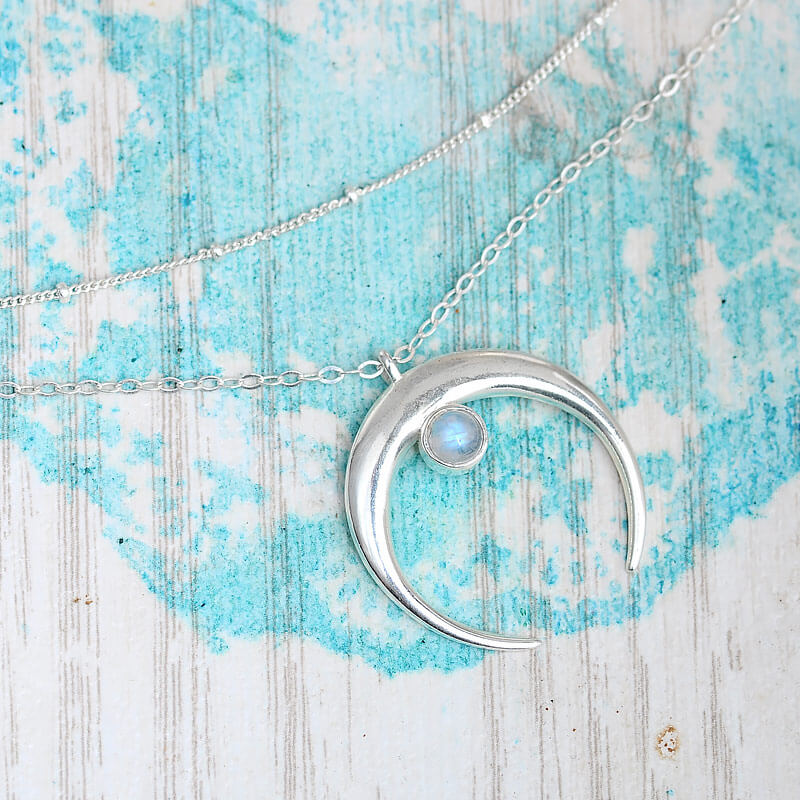 Moon Moonstone Layered Necklace Sterling Silver