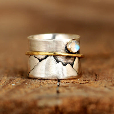 Fidget Moonstone Mountain Ring Sterling Silver - Boho Magic
