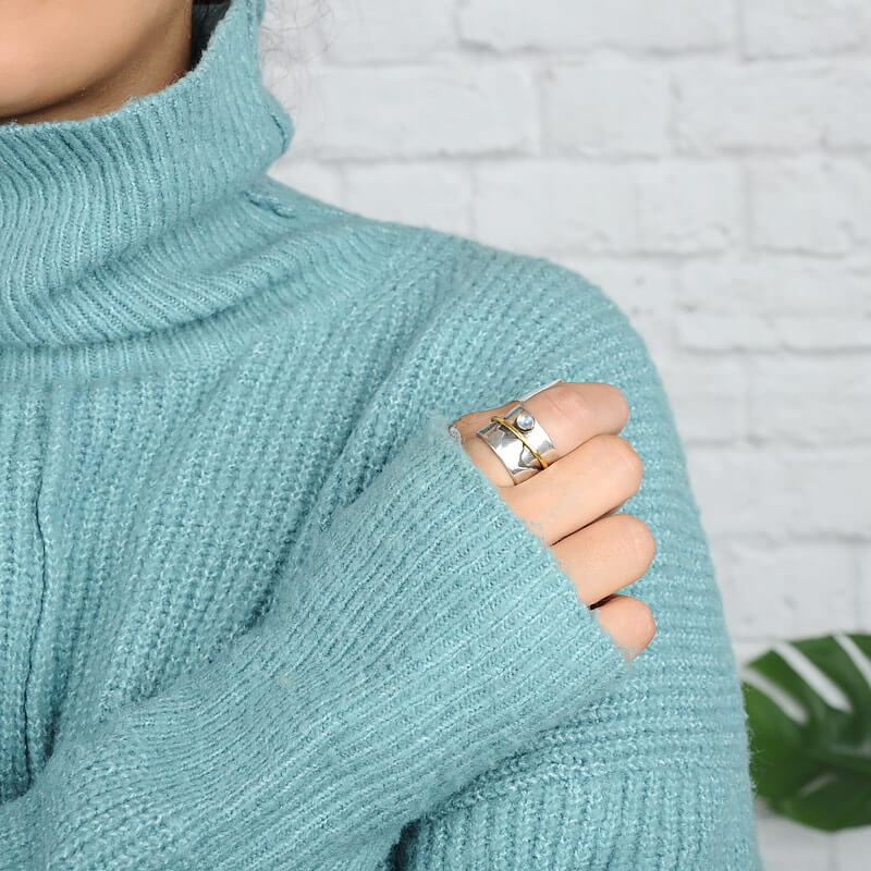 Fidget Moonstone Mountain Ring Sterling Silver