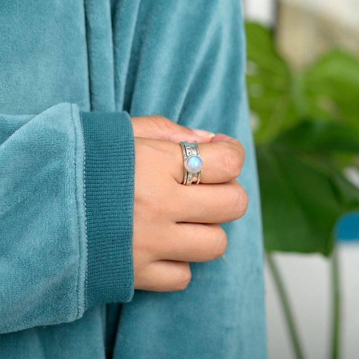 Stars Moon and Moonstone Fidget Ring Sterling Silver