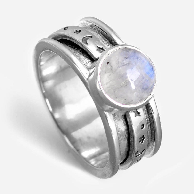 Sterne Mond und Mondstein Fidget Ring Sterling Silber