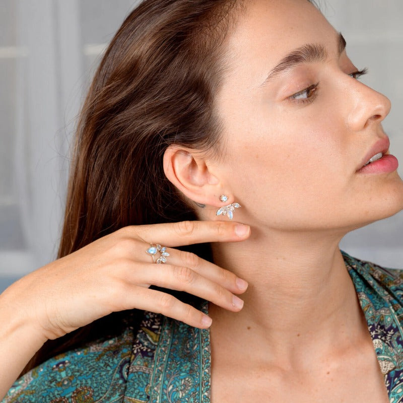 Rainbow Moonstone Stacking Ring Set Sterling Silver