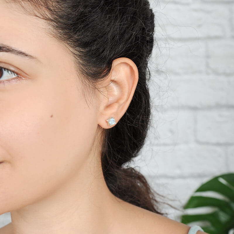 Raw Stone Moonstone Earrings Sterling Silver